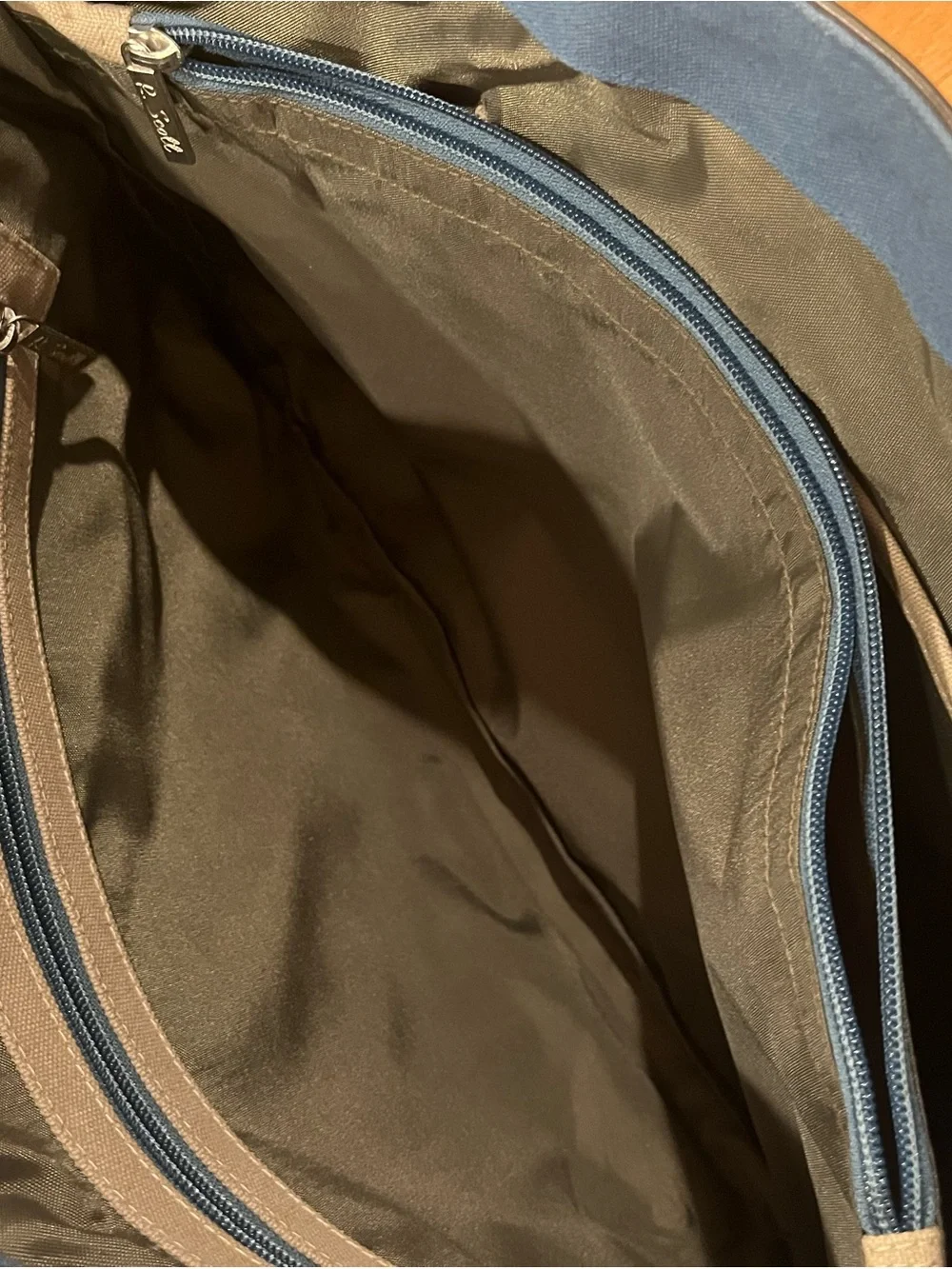 R Scott Men's Canvas Messenger Bag in Khaki and Blue